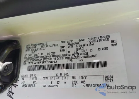 2015 Ford F-150 Lariat из США, поврежденный, VIN 1FTEW1EF4FFB58063